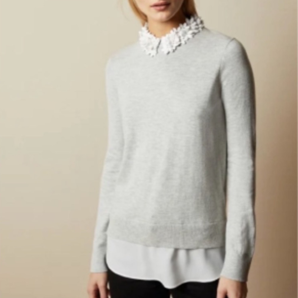 Ted Baker Nansea Floral Collar Mockable Grey Sweater - Picture 4 of 12